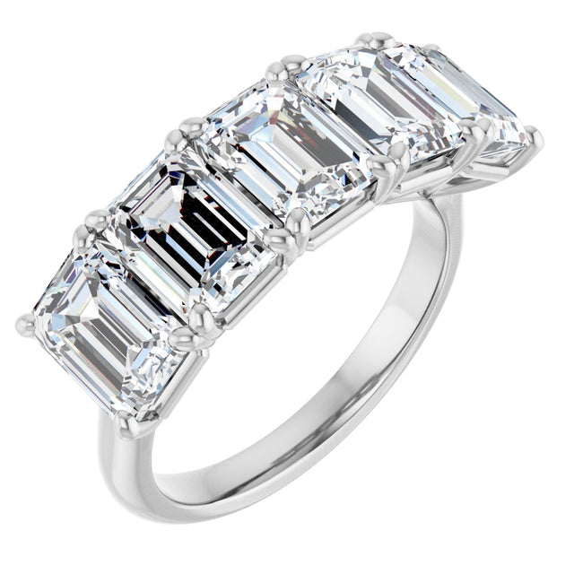 10K Gold Emerald Lab-Grown Diamond Five-Stone Anniversary Band – 1 5/8–5 CTW - White Gold