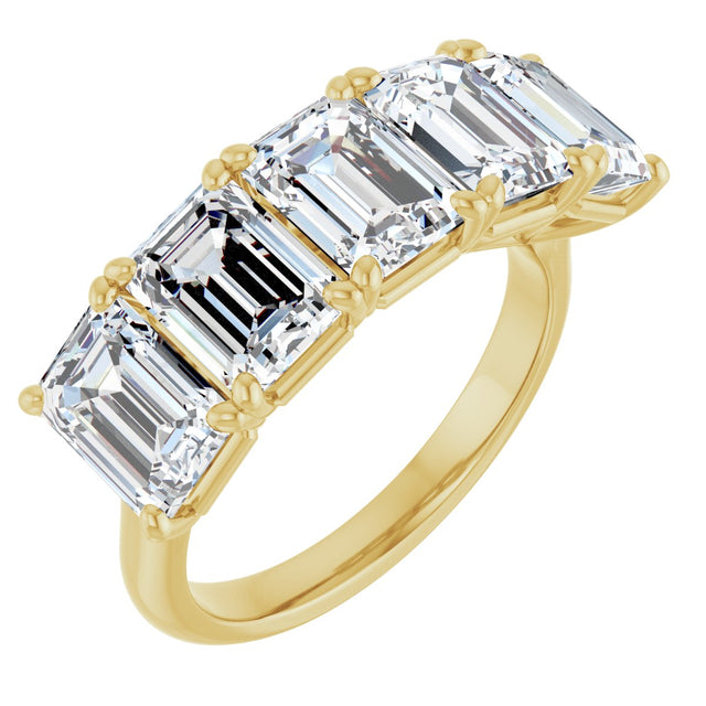 14K Gold Emerald Lab-Grown Diamond Five-Stone Anniversary Band – 1 1/2–5 CTW - Yellow Gold
