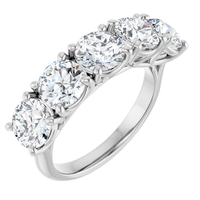 10K Gold Round Natural Diamond Five-Stone Anniversary Band – 3 1/6–4 1/4 CTW - White Gold