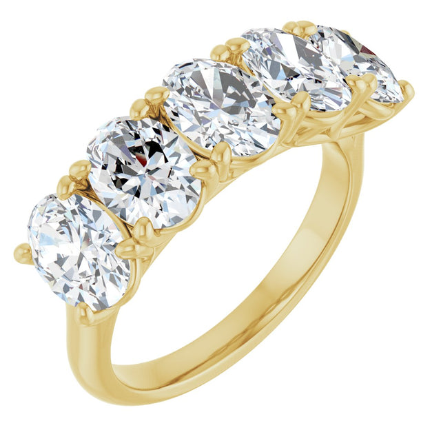 10K Gold Oval Lab-Grown Diamond Five-Stone Anniversary Band – 1–5 CTW - Yellow Gold