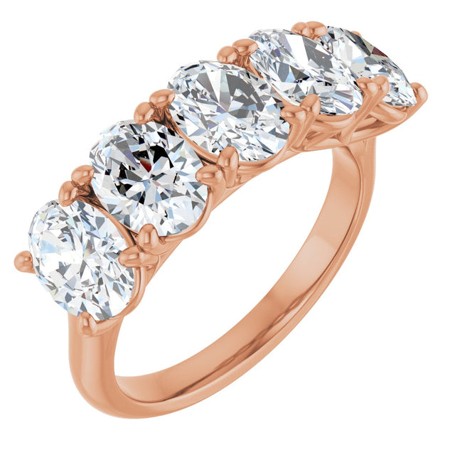 14K Gold Oval Lab-Grown Diamond Five-Stone Anniversary Band – 1–5 1/2 CTW - Rose Gold