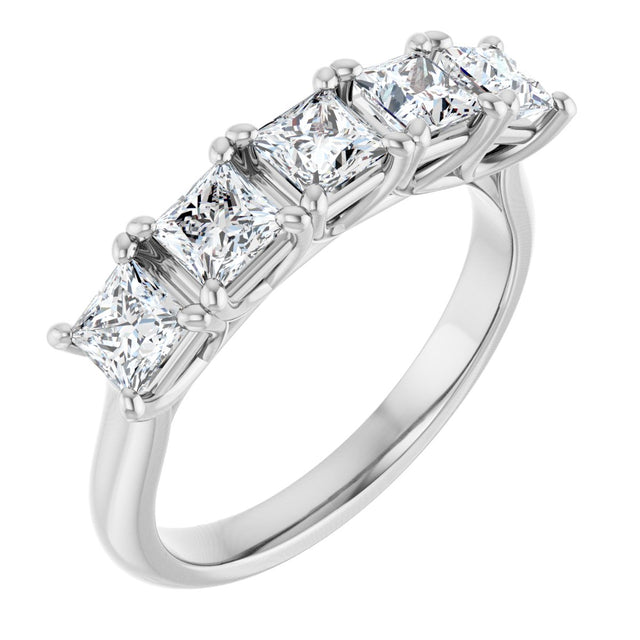 10K Gold Square Natural Diamond Five-Stone Anniversary Band – 1/2–1 1/2 CTW - White Gold