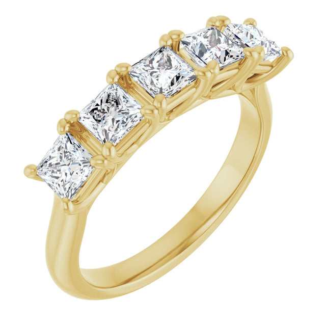 10K Gold Square Natural Diamond Five-Stone Anniversary Band – 1/2–1 1/2 CTW - Yellow Gold