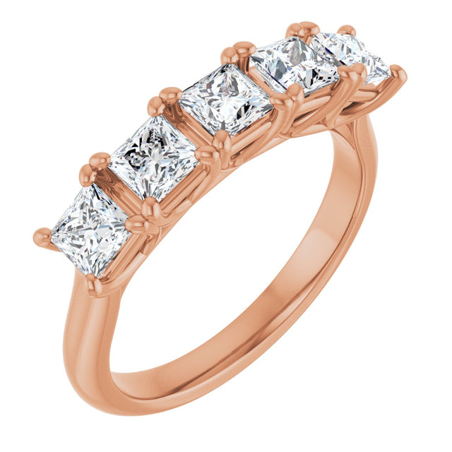 10K Gold Square Natural Diamond Five-Stone Anniversary Band – 1/2–1 1/2 CTW - Rose Gold