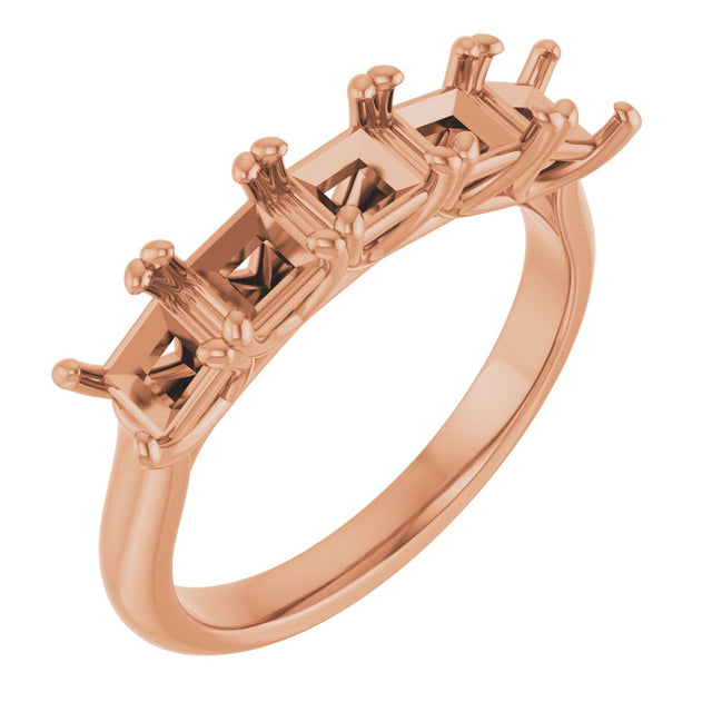 14K Gold Square Lab-Grown Diamond Five-Stone Anniversary Band – 1/2–1 1/2 CTW - Rose Gold