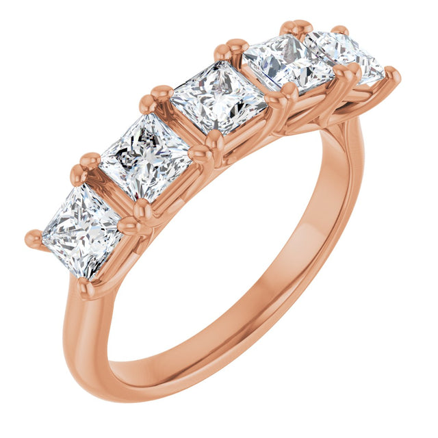 14K Gold Square Natural Diamond Five-Stone Anniversary Band – 1/3–1 1/2 CTW - Rose Gold