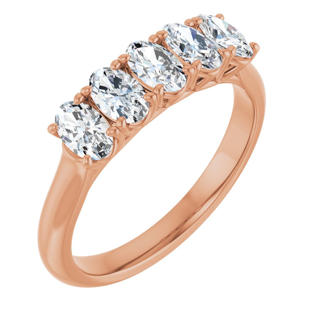10K Gold Oval Natural Diamond Five-Stone Anniversary Band – 1 3/8–5 CTW - Rose Gold