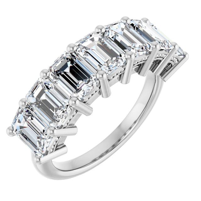 14K Gold Emerald Natural Diamond Seven-Stone Anniversary Band – 2 1/2–4 1/5 CTW - White Gold