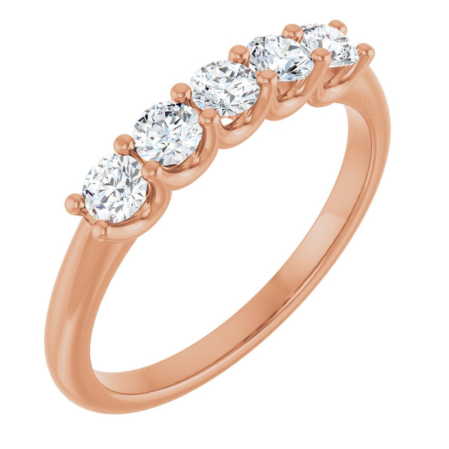 14K Gold Round Lab-Grown Diamond U-Prong Five-Stone Anniversary Band – 3 mm Stones - Rose Gold