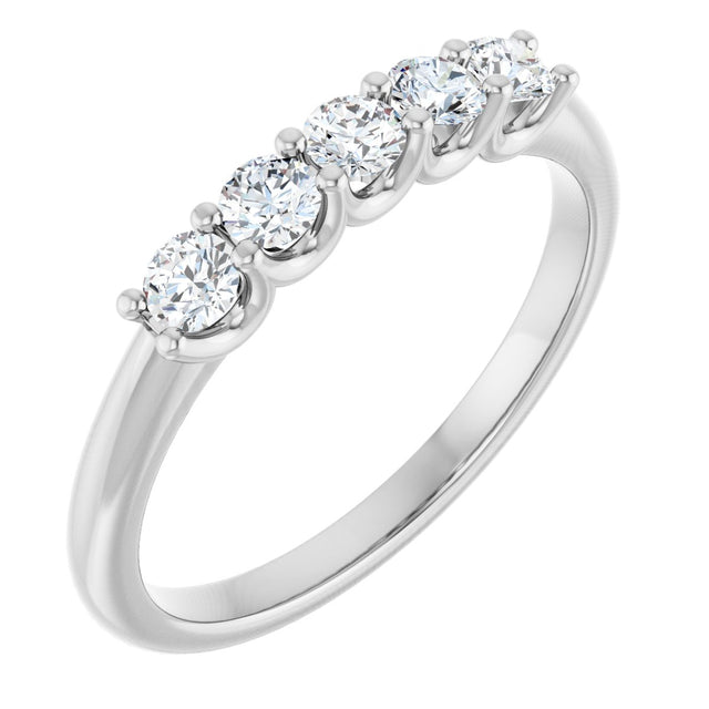 Platinum Round Lab-Grown Diamond U-Prong Five-Stone Anniversary Band – 2.75 mm Stones