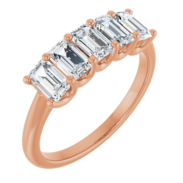 14K Gold Emerald Lab-Grown Diamond U-Prong Five-Stone Anniversary Band – 1 1/2–3 CTW - Rose Gold