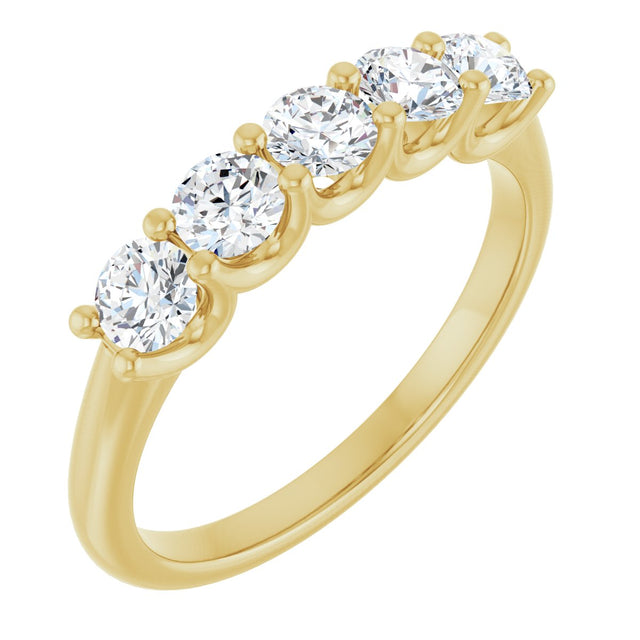 14K Gold Round Natural Diamond U-Prong Five-Stone Anniversary Band – 3.5 mm Stones - Yellow Gold