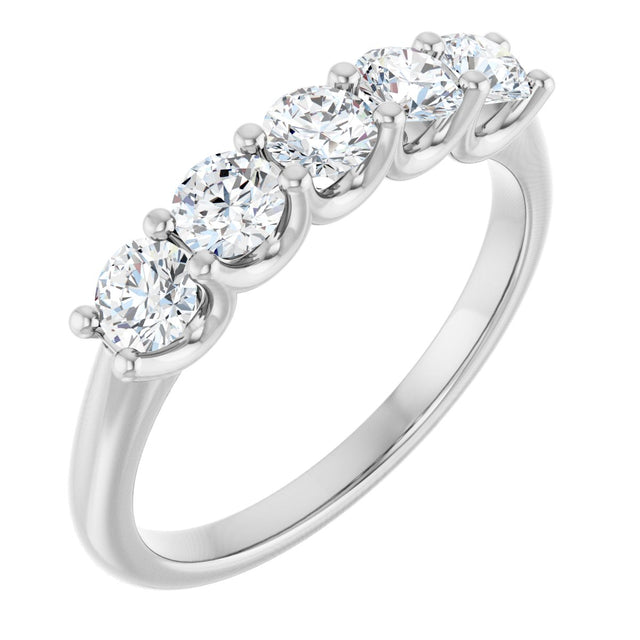 Platinum Round Natural Diamond U-Prong Five-Stone Anniversary Band – 3.5 mm Stones