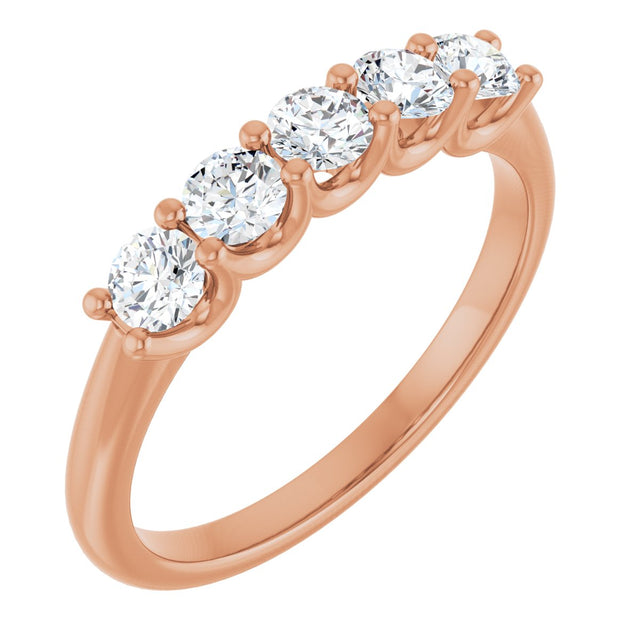 14K Gold Round Lab-Grown Diamond U-Prong Five-Stone Anniversary Band – 3.2 mm Stones - Rose Gold