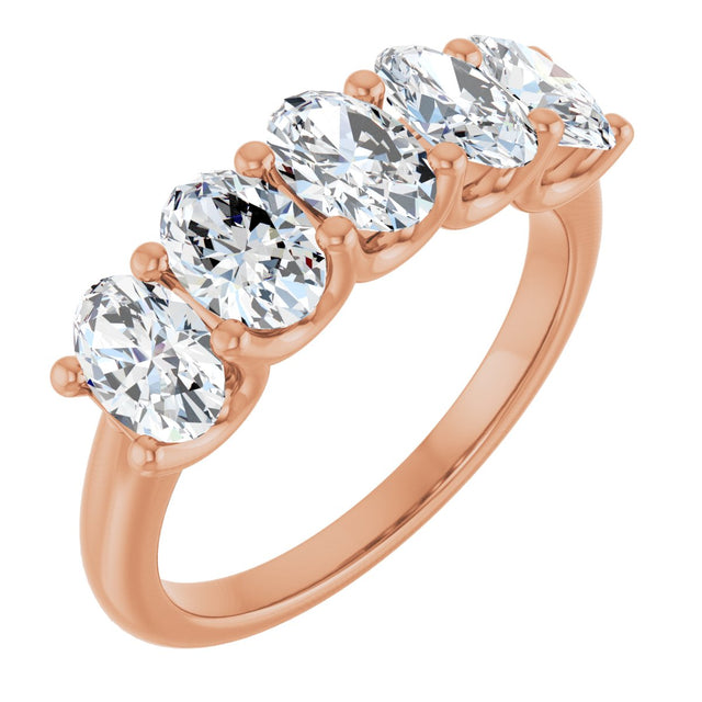 14K Gold Oval Natural Diamond U-Prong Five-Stone Anniversary Band – 6x4 mm Stones - Rose Gold