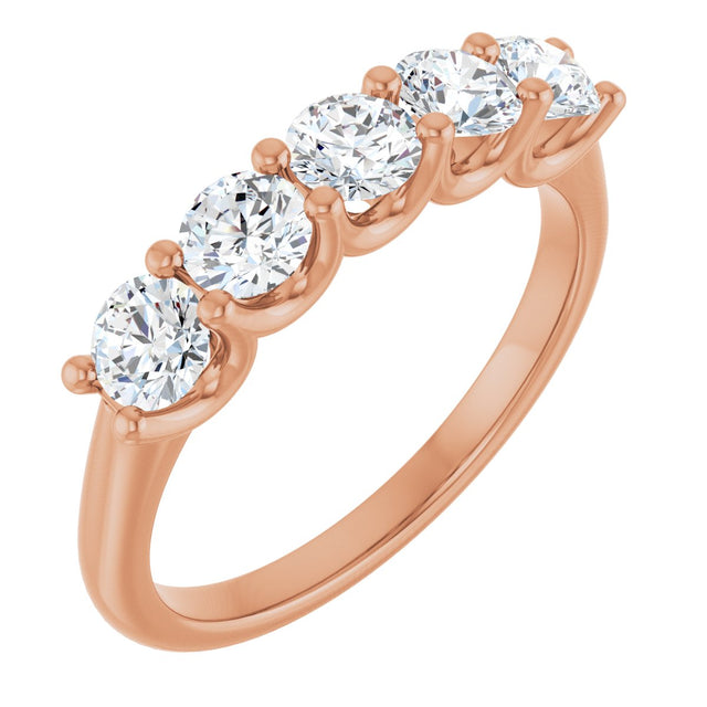 14K Gold Round Natural Diamond U-Prong Five-Stone Anniversary Band – 3.8 mm Stones - Rose Gold