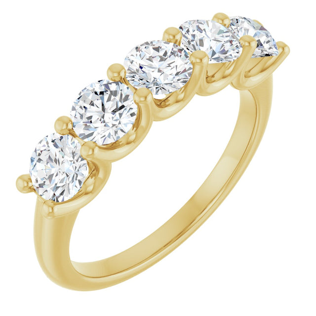 14K Gold Round Lab-Grown Diamond U-Prong Five-Stone Anniversary Band – 4.4 mm Stones - Yellow Gold