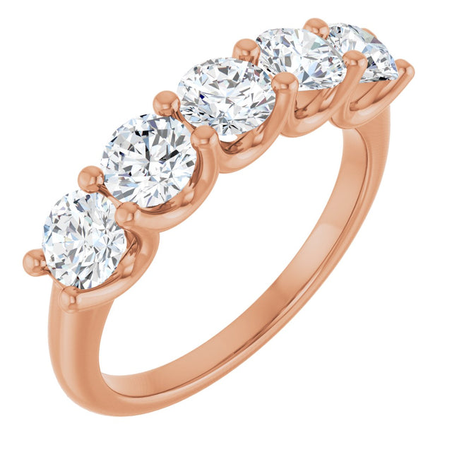 14K Gold Round Natural Diamond U-Prong Five-Stone Anniversary Band – 4.4 mm Stones - Rose Gold