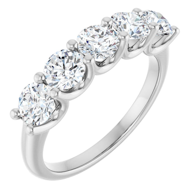 Platinum Round Natural Diamond U-Prong Five-Stone Anniversary Band – 4.4 mm Stones