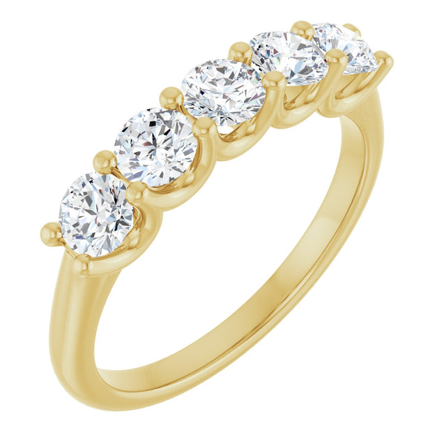 14K Gold Round Lab-Grown Diamond U-Prong Five-Stone Anniversary Band – 3.75 mm Stones - Yellow Gold