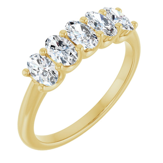 14K Gold Oval Lab-Grown Diamond U-Prong Five-Stone Anniversary Band – 5x3 mm Stones - Yellow Gold