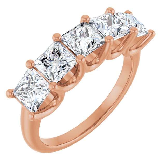 14K Gold Square Lab-Grown Diamond U-Prong Five-Stone Anniversary Band – 2 5/8 CTW - Rose Gold