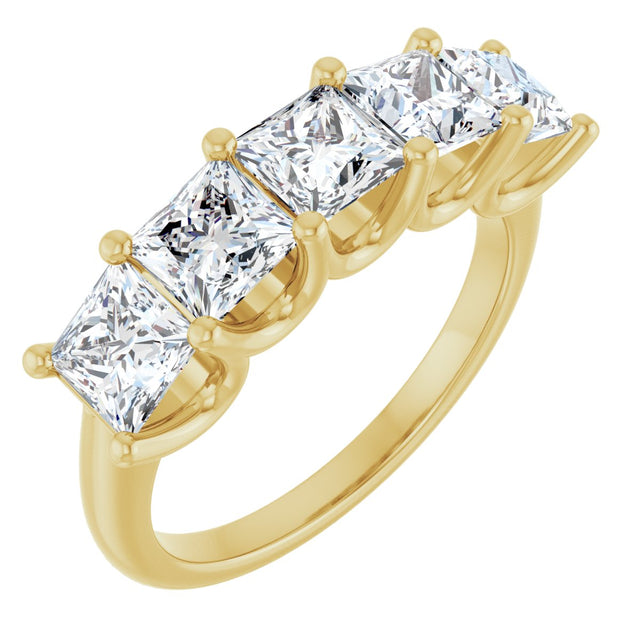 14K Gold Square Lab-Grown Diamond U-Prong Five-Stone Anniversary Band – 2 5/8 CTW - Yellow Gold
