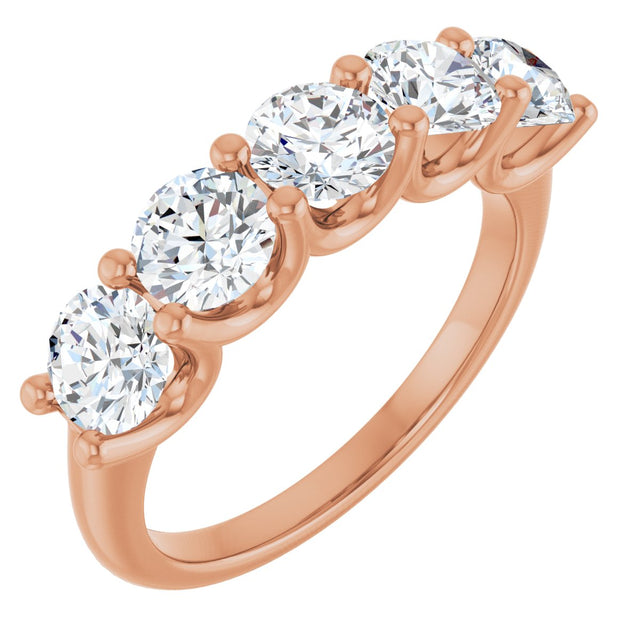 14K Gold Round Lab-Grown Diamond U-Prong Five-Stone Anniversary Band – 4.8 mm Stones - Rose Gold