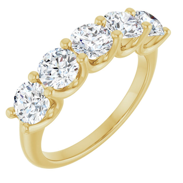 14K Gold Round Lab-Grown Diamond U-Prong Five-Stone Anniversary Band – 4.8 mm Stones - Yellow Gold