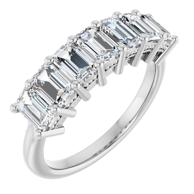 14K Gold Emerald Natural Diamond Seven-Stone Anniversary Band – 2 1/2–4 1/5 CTW - White Gold