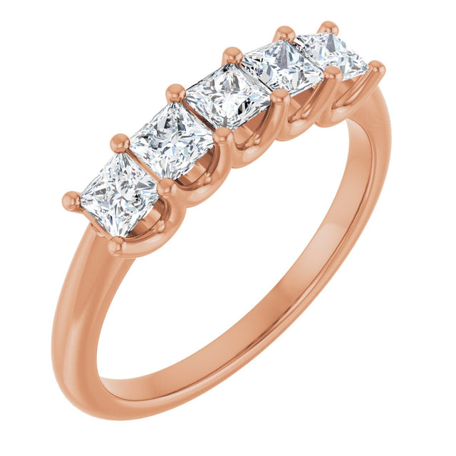 14K Gold Square Lab-Grown Diamond U-Prong Five-Stone Anniversary Band – 1/2–2 CTW - Rose Gold