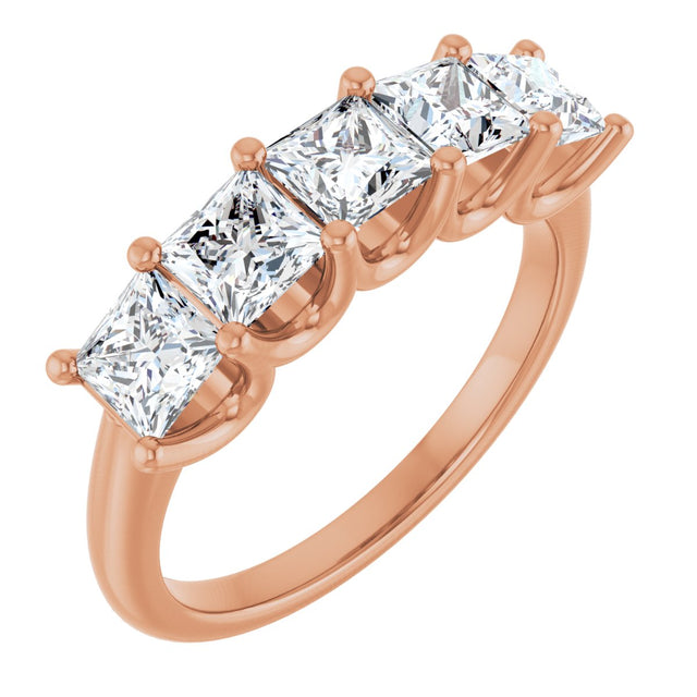 14K Gold Square Lab-Grown Diamond U-Prong Five-Stone Anniversary Band – 1/2–2 CTW - Rose Gold