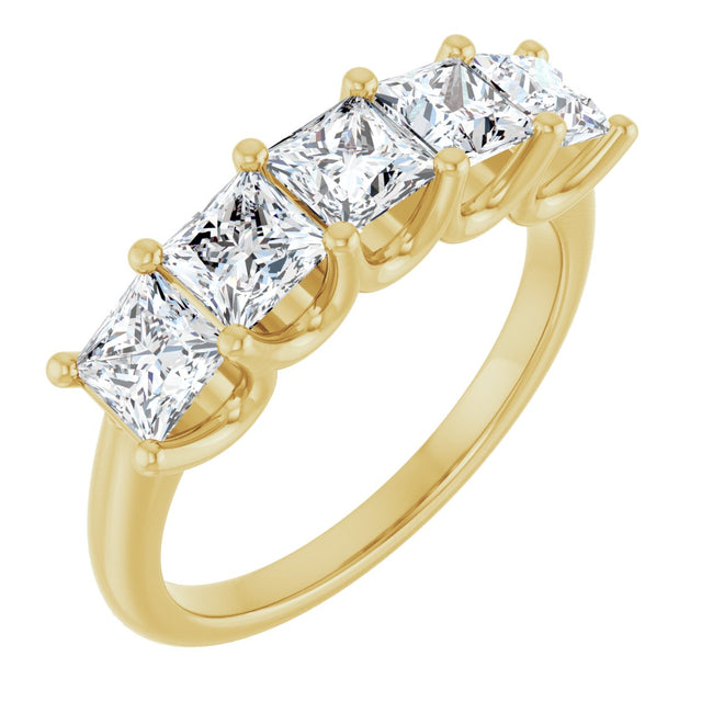 14K Gold Square Lab-Grown Diamond U-Prong Five-Stone Anniversary Band – 1/2–2 CTW - Yellow Gold