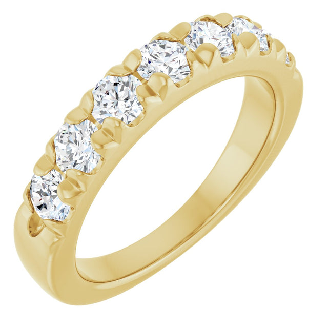 14K Gold Round Natural Diamond French-Set Seven-Stone Anniversary Band – 1 CTW - Yellow Gold