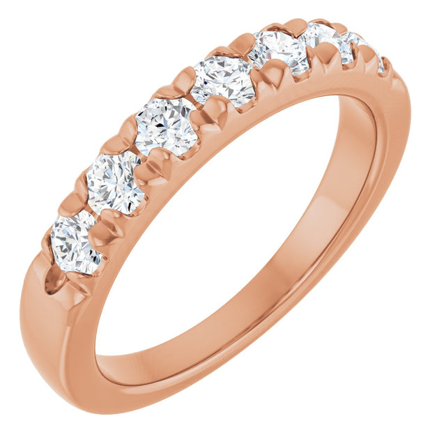 14K Gold Round Natural Diamond French-Set Seven-Stone Anniversary Band – 1/4–7/8 CTW - Rose Gold