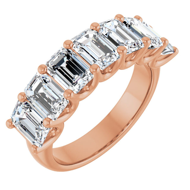14K Gold Emerald Lab-Grown Diamond U-Prong Seven-Stone Anniversary Band – 2 1/6–4 1/5 CTW - Rose Gold