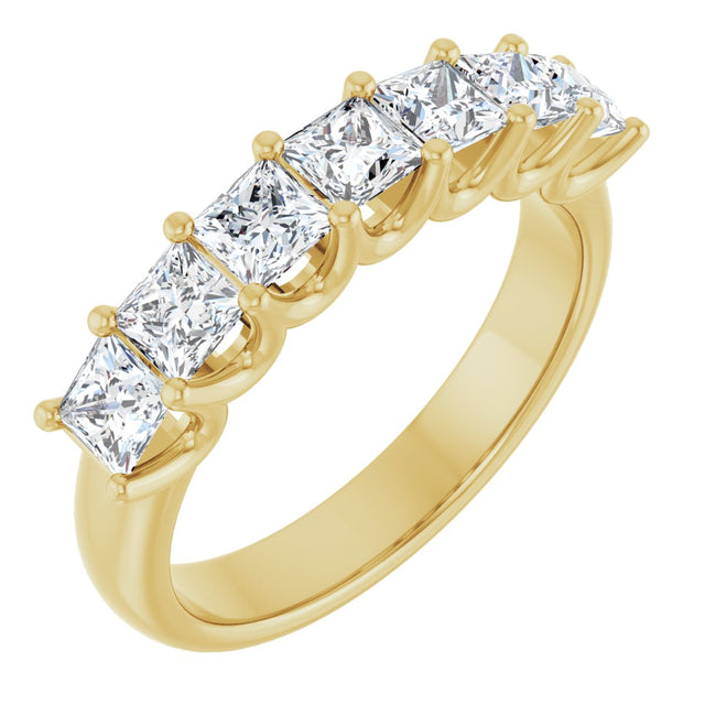 14K Gold Square Lab-Grown Diamond U-Prong Seven-Stone Anniversary Band – 1 1/6–1 3/4 CTW - Yellow Gold
