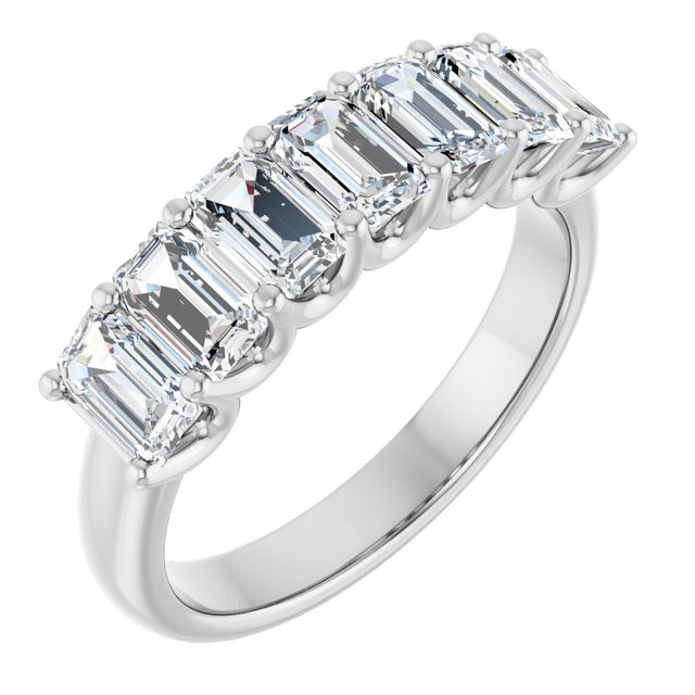 14K Gold Emerald Natural Diamond U-Prong Seven-Stone Anniversary Band – 2 1/6–4 1/5 CTW - White Gold