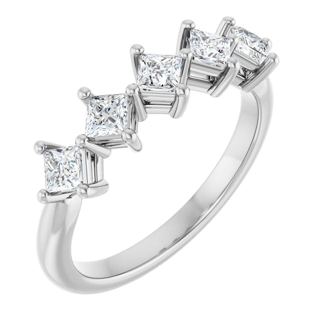 14K Gold Square Natural Diamond Five-Stone Anniversary Band – 3/8–1 1/8 CTW - White Gold