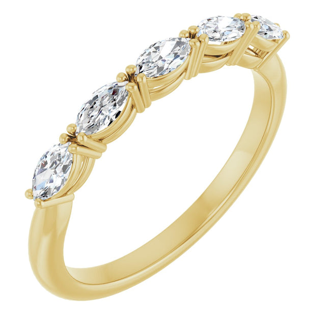 14K Gold Marquise Natural Diamond Five-Stone Anniversary Band – 1/3–5/8 CTW - Yellow Gold
