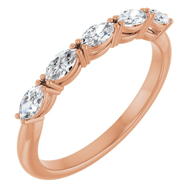14K Gold Marquise Lab-Grown Diamond Five-Stone Anniversary Band – 1/3–1/2 CTW - Rose Gold