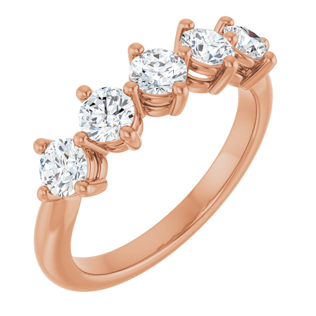 10K Gold Round Natural Diamond Five-Stone Anniversary Band – 1–1 1/2 CTW - Rose Gold