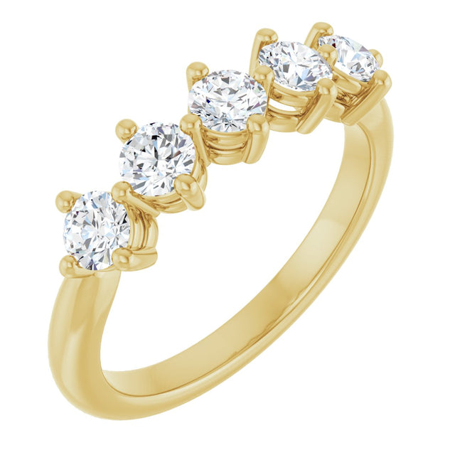 10K Gold Round Lab-Grown Diamond Five-Stone Anniversary Band – 3/8–3/4 CTW - Yellow Gold