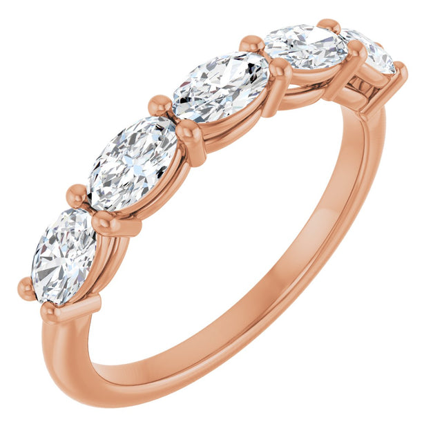 14K Gold Oval Lab-Grown Diamond Five-Stone Anniversary Band – 5x3 mm Stones - Rose Gold