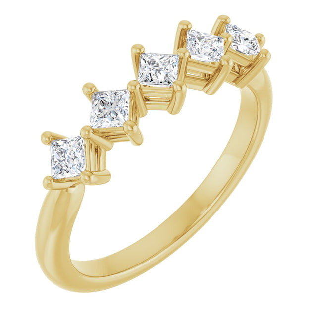 14K Gold Square Natural Diamond Five-Stone Anniversary Band – 3/8–1 1/8 CTW - Yellow Gold