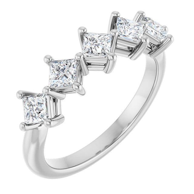 14K Gold Square Natural Diamond Five-Stone Anniversary Band – 3/8–1 1/8 CTW - White Gold