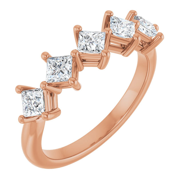 14K Gold Square Natural Diamond Five-Stone Anniversary Band – 3/8–1 1/8 CTW - Rose Gold