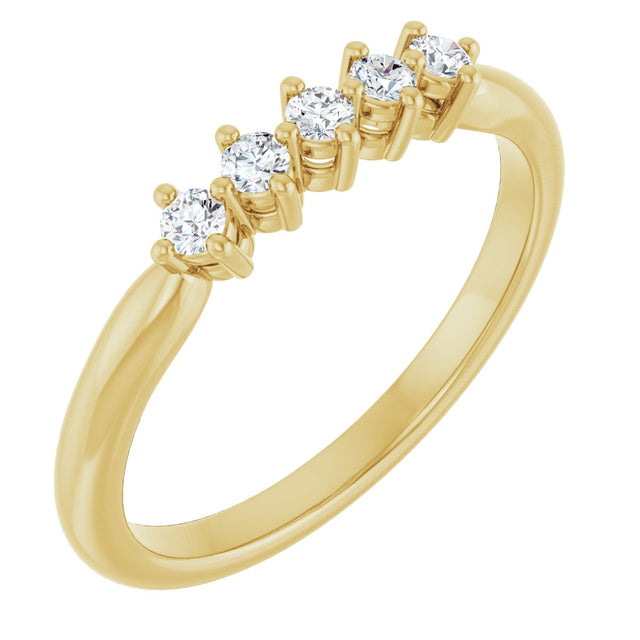10K Gold Round Natural Diamond Five-Stone Anniversary Band – .07–1/5 CTW - Yellow Gold