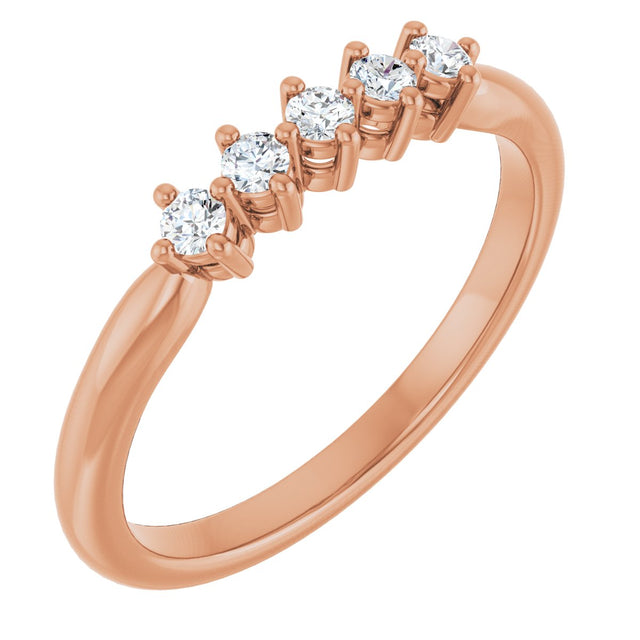 10K Gold Round Natural Diamond Five-Stone Anniversary Band – .07–1/5 CTW - Rose Gold