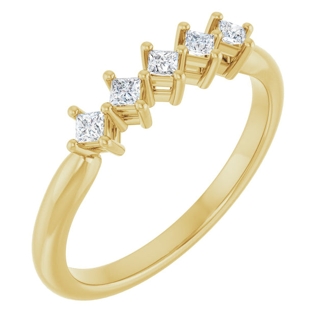 14K Gold Square Natural Diamond Five-Stone Anniversary Band – 3/8–1 1/8 CTW - Yellow Gold